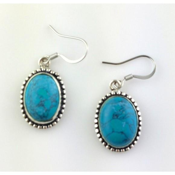 Turquoise Rope Design .925 Layered Stainless Steel Necklace Earring Set - Picture 5 of 6